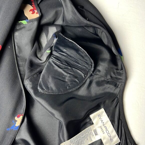 Evan Picone Vintage Silk Layered Black Shift Dress Midi, Sheer Sleeves size 20W - Picture 12 of 15